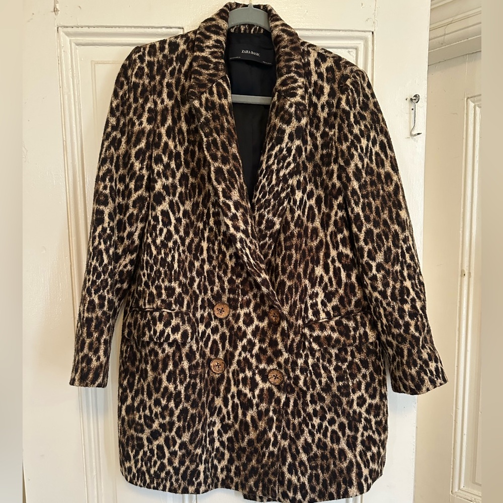Zara Brown Leopard Print Teddy blazer size M nwot